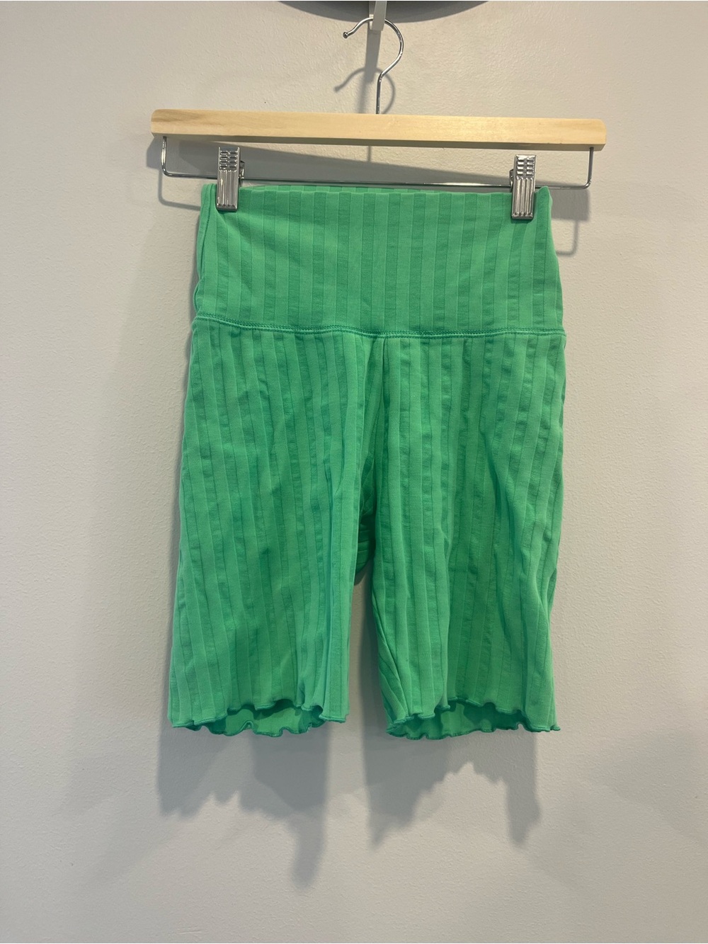 aerie Ribbed High-Rise Bike Shorts in Bright Green